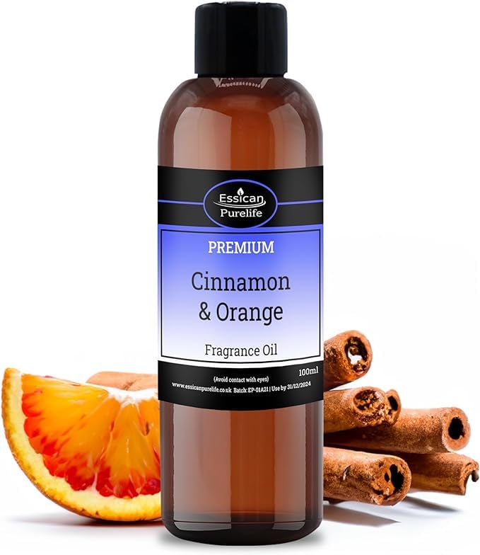 Essican Purelife Cinnamon & Orange Fragrance Oil for Candle Making Scents 100ml, Scented Oils for Humidifier - Long Lasting Aroma Candle Scents Wax Melt Fragrance Oils for Soap Making & Bath Bombs