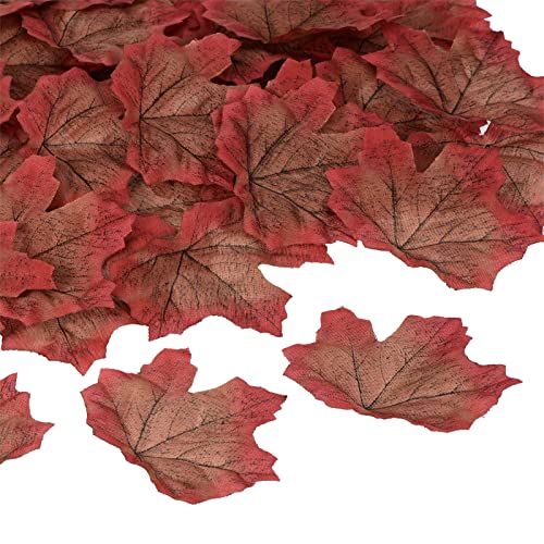 PATIKIL Artificial Leaves, 500 Pcs Fall Maple Autumn Fake Leaf for Wedding Party Thanksgiving Halloween Decoration, Coffee Red