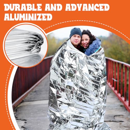 Image of Kingdder 30 Pack Oversized Emergency Thermal Blankets Bulk 98 x 82 Extra Large Survival Space Blankets Silver Foil Winter Survival Kit for Outdoors, Camping, Hiking, Car, Homeless, First Aid