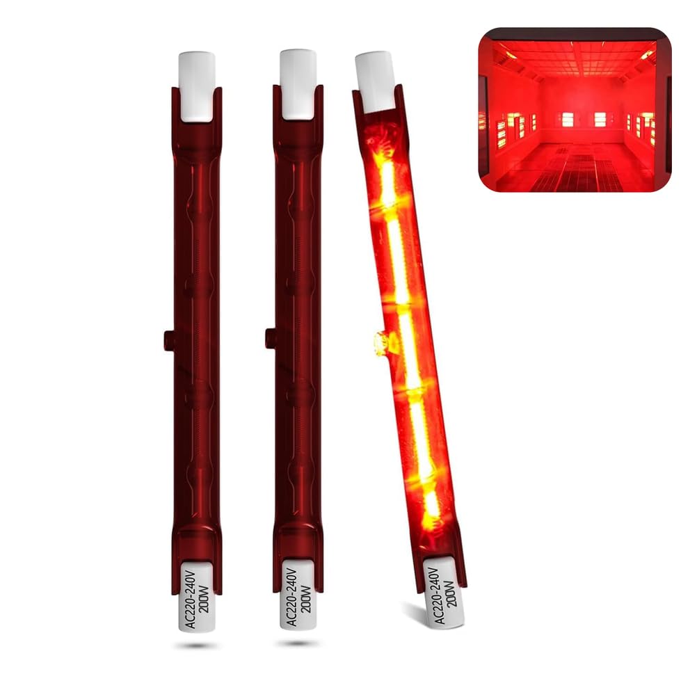 Halogen Bulb R7s Dimmable, 254mm 1300W R7s Infrared Bulbs for U3 Heater, Red Quartz Heating Light Tube 1300lm, R7s Halogen Heater 360° Beam Angle,118mm,200W 3 Packs