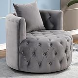 INZOY Swivel Barrel Chair with Velvet Fabric, Swivel Accent Chair Modern Chair with Plump Pillow, Comfy Round Accent Chairs Swivel Chair for Living Room Bedroom, Grey