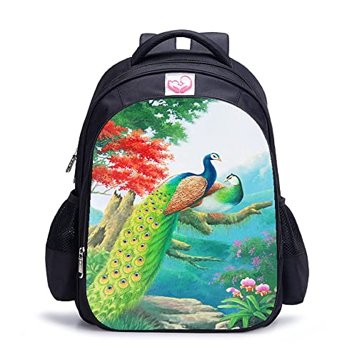 Cartable unisexe grand sac à dos enfants imprimé 3D paon