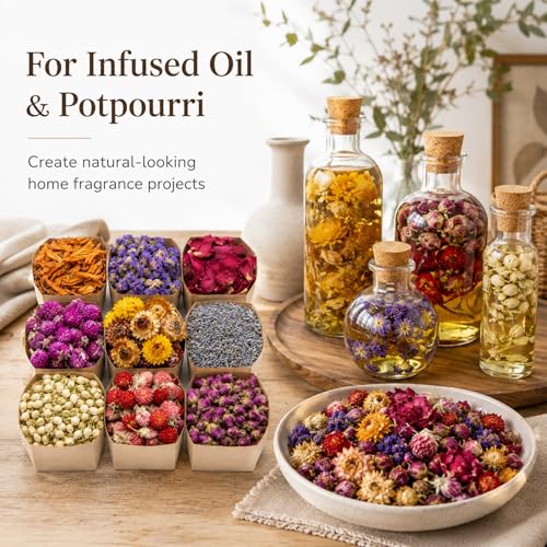 Image of Sukh Dried Herbs Kit - Dried Botanicals Bulk,9 Bags Natural Dry Flowers and Herbs for Soap,Candle,Perfume,Bath Bombs,Resin Jewelry Making Supplies,Fragrance Sachet DIY and Witchcraft