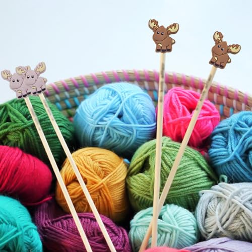 Image of 10 Pack Colorful Deer Knitting Needle Stoppers Knitting Needles Point Protectors Silicone Needle Point Protectors Knitting Accessories and Supplies Knitting Tools