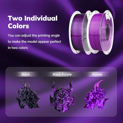 Image of AMOLEN Silk PLA 3D Printer Filament, Shiny Dual Color Black Purple PLA 1.75mm, Multicolor Change 3D Printing Filament for Most FDM 3D Printer, 1kg Spool(2.2lbs)