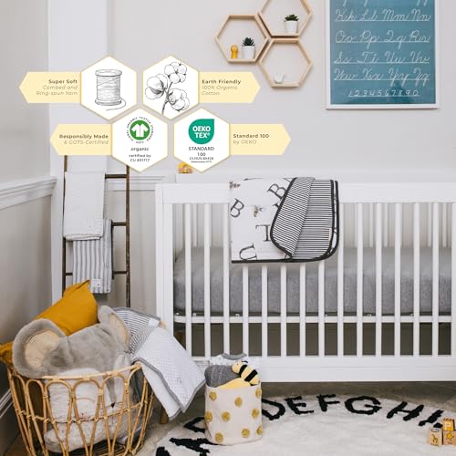 Image of Burt's Bees Baby Essential Organic Cotton Fitted Crib Sheet, Breathable for Boy Girl Standard Crib & Toddler Mattresses