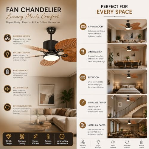 Image of Smartway Calista BLDC Ceiling Fan Chandelier | Decorative Designer Fan with Premium Metal Blades | Alexa & Google | Remote Operated | Noiseless Ceiling Fan for Living Room, Bedroom & Dining