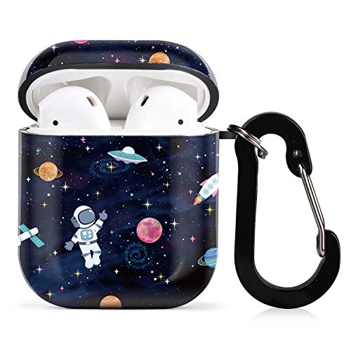 Lapac AirPods Case Astronaut Planet for Women Girl Cute AirPods Case Space Star, AirPods Hard Black Cover with Keychain Anti Lost Accessories Protective for Apple Wireless AirPods 2 & 1 Charging