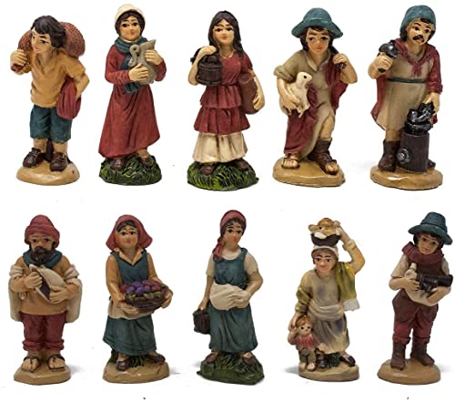 Aurora Store Set 10 Pastori in Resina 3,5 cm Presepe Statuine in Personaggi Assortiti dipinte a Mano Personaggi Mestieri Contadini Figure Diverse