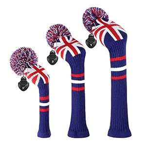 Scott Edward Knitted Golf Club Head Covers for Woods 3Pcs Set Golf Driver (460CC) Fairways and Hybrid/UT with Rotating Number Tags