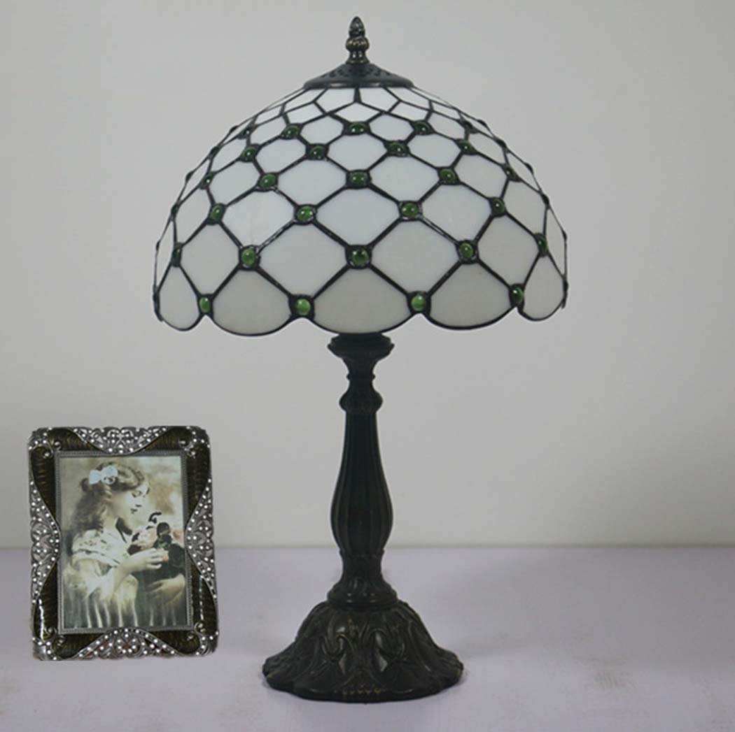 Lampy stołowe w stylu retro Retro Art Stained Glass Oświetlenie 12-calowy witrażowy abażur Lampa biurkowa do salonu Sypialnia Nocna lampka nocna, 110~240 V, E27 (30 * 49 cm), złoto, podstawa ze