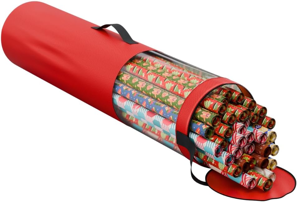 ProPik Wrapping Paper Storage Bag, Christmas Gift Wrap Organizer Stores Up to 24 Rolls 40 Inch, Heavy Duty Polyester plus PVC Clear Bag with Handles
