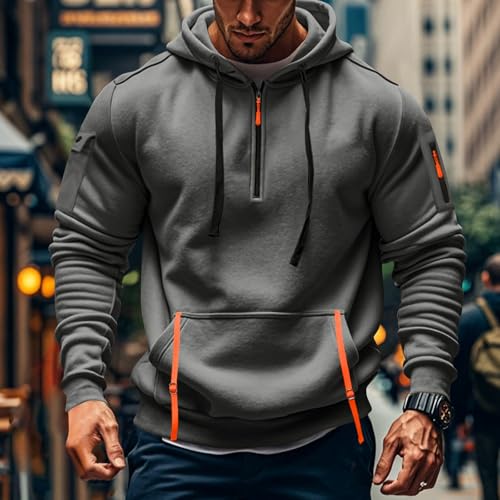 Fall Winter Quarter Zip Hoodie Men Pullover Tactical Sweatshirt Vintage Long Sleeve Casual Hoodies with Pockets