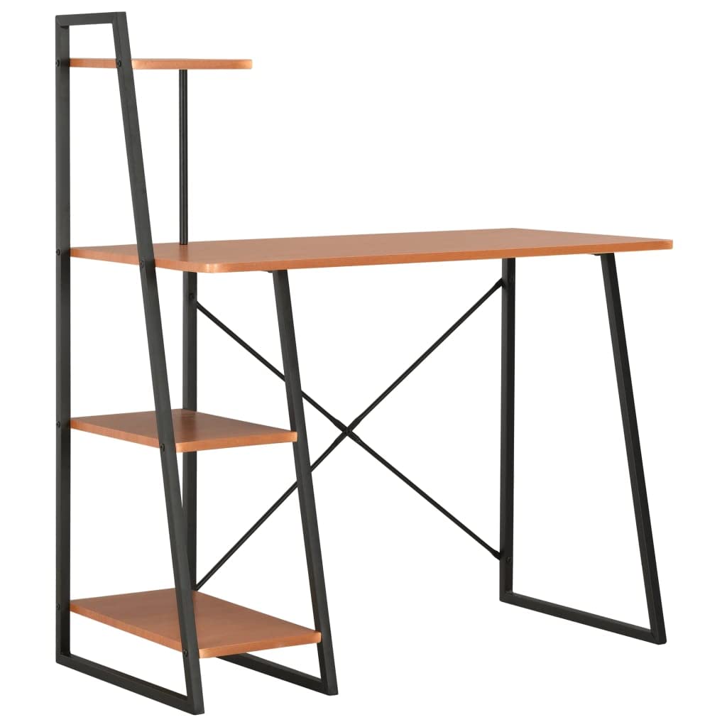 Scrivania con mensola nera e rovere, 102 x 50 x 117 cm, in legno con struttura in acciaio, pratica scrivania per computer per ufficio e home office, con spazio di archiviazione e ripiano