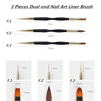 FULINJOY 3 Pcs Nail Drawing Pen, Dual End Nail Art Pen Brush Acrylic Round Flat Painting Drawing Liner Nail Tools