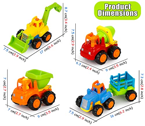 Image of Zest 4 Toyz Unbreakable Automobile Car Pack of 4 Friction Powered Cars Construction Push and Go Car Tractor Bulldozer Cement Mixer Truck Dumper for 1 2 3 Year Old Boy Girl Baby Kids