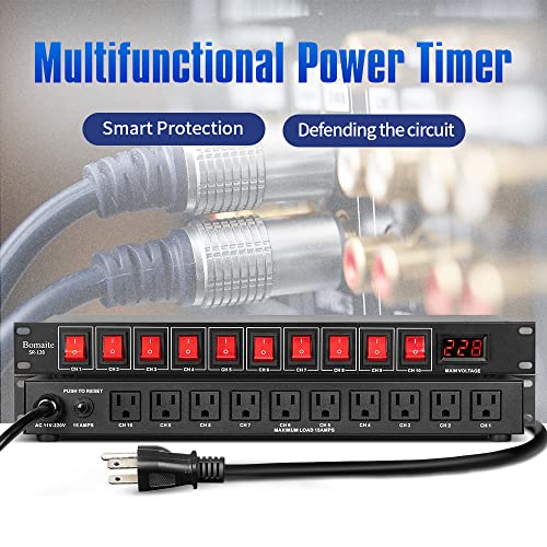 Bomaite SR-128 10 Outlet Power Sequencer Conditioner - 15A 1800W AC power Rack Mount Switch Conditioner, Pro Audio Digital Power Supply Surge Protector For Home Electrical Appliance,Computer Component - Thumbnail 2