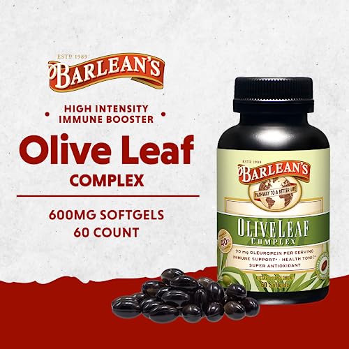 Barlean's Olive Leaf Complex Softgels Immune Support Supplement With 90 Mg Oleuropein Antioxidants, Concentrated Heart Health & Immunity Booster Pills, 60 Count #TOP1