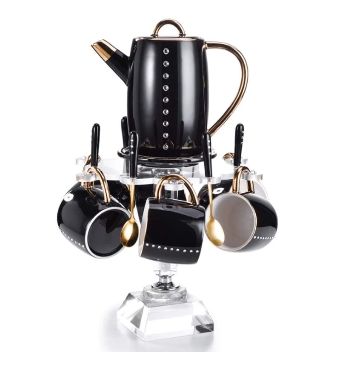 Serwis Do Kawy Na Przyjęcie 8 Sztuka Europejski Ceramiczny Zestaw Do Herbaty Kawy Porcelanowy Z Kryształowym Uchwytem Filiżanek Phnom Penh Popołudniowa(Black,A)
