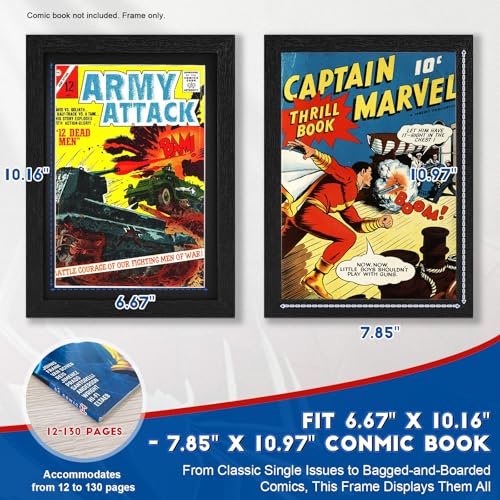 Image of JupDec Comic Book Frame, Premium Wood Display Case for 6 11 /16 inch x 10 3 /16 inch Comic, Wall Mount or Tabletop Stand, Layered Design with Positioning Mat, Perfect for Home Decor, 1 Pack