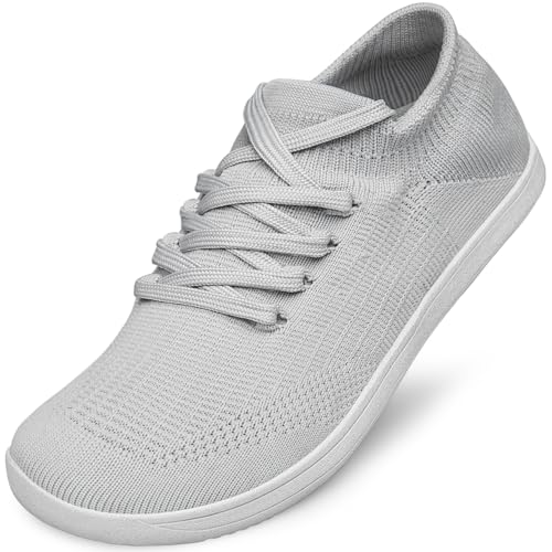 Raoendis Zapatillas anchas y descalzas para mujer, ligeras, para correr, cómodas zapatillas para caminar con puntera ancha para actividades casuales al aire libre, gris claro, 37.5 EU
