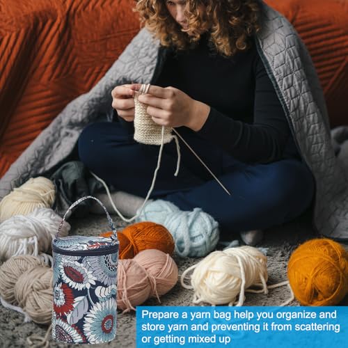 Image of PATIKIL Knitting Bag for Yarn Storage, Small Size Crochet Organizer Strap Case Holder with Pocket for Crocheting Supplies Needles Hooks, Dark Blue