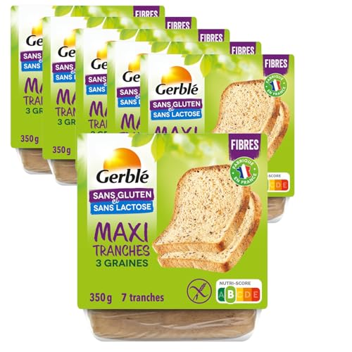 Gerblé Maxi Moelleux 3 graines Sans Gluten & Sans lactose, Lot de 6 Pains, Riche en fibres,...