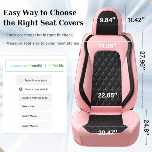 Image of Coverado Car Seat Covers Front Seats, Stylish Waterproof Faux Leather Full Set with Rear Protectors for Sedan SUV Truck, Luxury Fashion Interior - PinkBlack