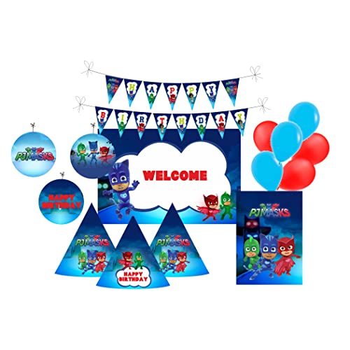 Image of PRETTY UR PARTY Pj Masks Party Decorations Kit - 70 Pcs Includes Banner,Balloons,Centerpiece,Danglers,Pj Masks Birthday Party Supplies,Pj Masks Birthday Party Decor,Birthday Banner For Kids
