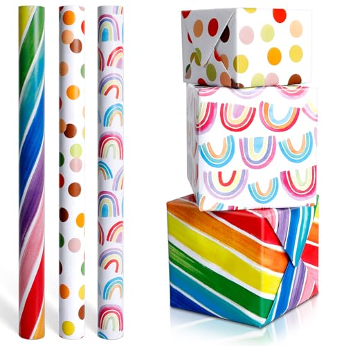AiQInu 3 Rolle Geschenkpapier 43x300cm, Geschenkpapier Set, Geschenkverpackung für Weihnachten, Geburtstage, Partys, Hochzeiten, Babypartys