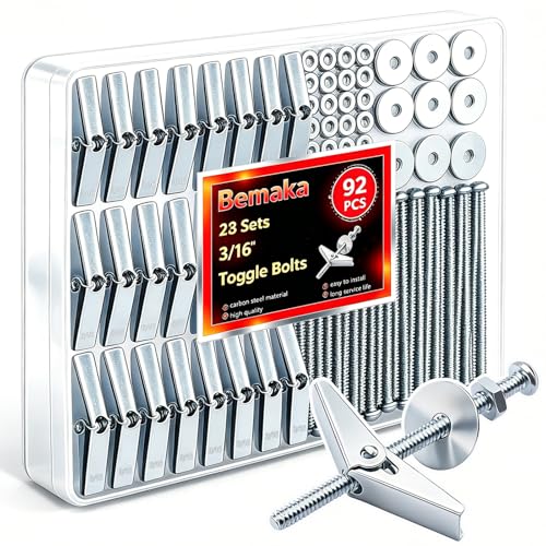 92Pcs 3/16 Inch Toggle Bolts for Drywall, Butterfly Anchors Heavy Duty Drywall Anchors and Screws Kit, Toggle Bolts and Wing Nut Kit with Nuts Washers for Hollow Wall, Ceiling (23 Set)