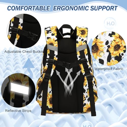 Sunflower Cow Print School Backpack for Girls, 3Pcs Kids Bookbag Set School Bags Back Pack with Lunch Box and Pencil Bag4