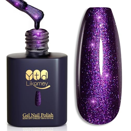 YTD Likomey Vintage Purple Glitter Gel Nail Polish,15ml Fall Winter High Pigment Shimmer Shiny Sparkly Salon Home DIY Manicure UV Color Varnish,SF404