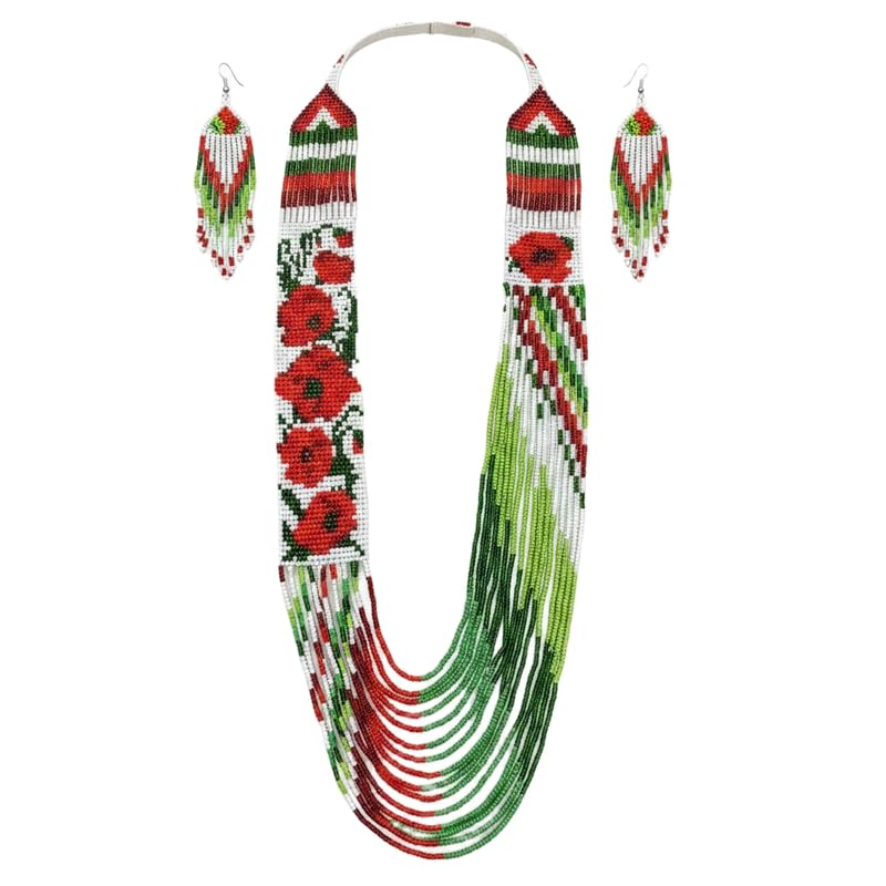 Collar de cuentas gerdan ucraniano hecho a mano con pendientes florales de LKBEADS