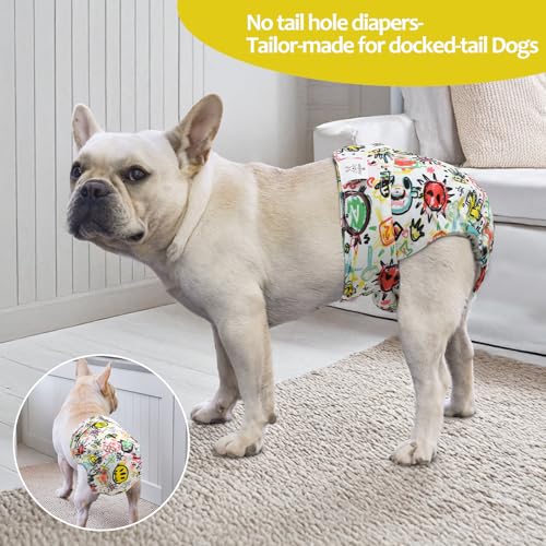Image of CuteBone Washable Dog Diapers Female No Tail Hole 3 Pack Reusable Doggie Period Training Pants for Docked-Tail Frenchie French Bulldog Boston Terrier Without Tail WWD26S