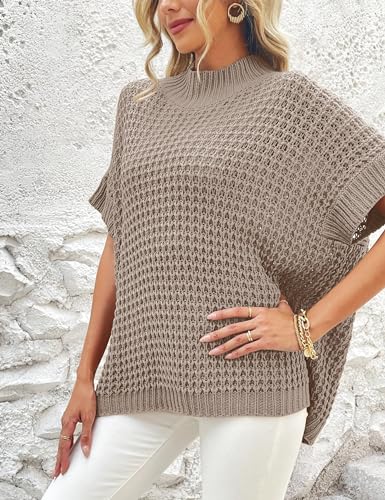 Image of SPR&JOY Women's Mock Neck Knit Sweater Vest Batwing Sleeve Pullover Knit Sweaters Summer Ribbed Tank Tops