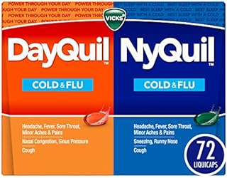 Vicks DayQuil and NyQuil Combo Pack, Cold & Flu Medicine, Powerful Multi-Symptom Daytime And Nighttime Relief For Headache, Fever, Sore Throat, Cough, 72 Count, 48 DayQuil, 24 NyQuil Liquicaps