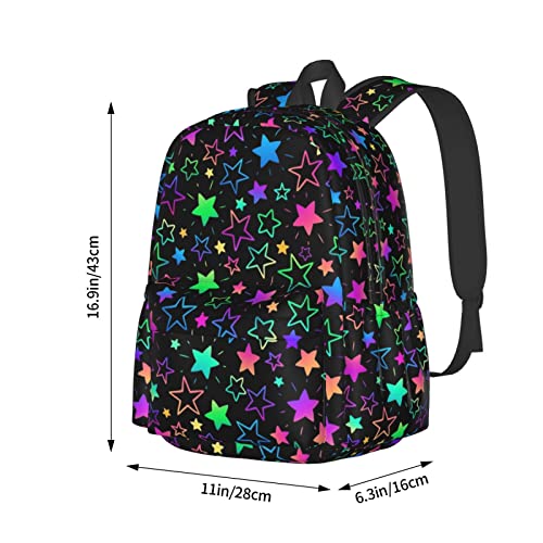 KiuLoam 17 Inch Backpack Bright Neon Stars Laptop Backpack Shoulder Bag School Bookbag Casual Daypack4