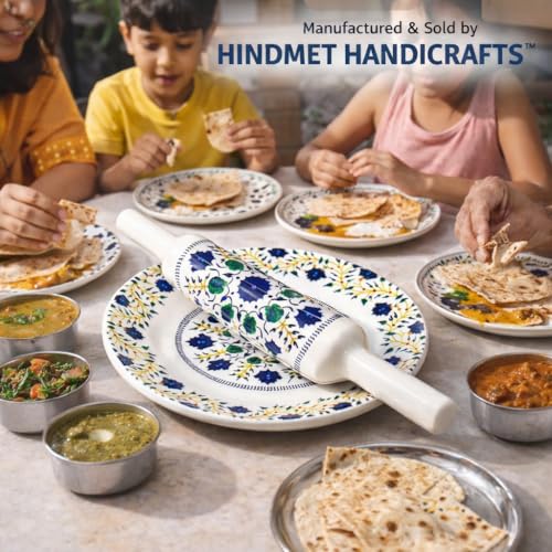 Image of Modern Floral Design Marble Chakla Wooden Belan | Printed 10 Inch Enamel Roti Maker with Belan | Heavy Duty Non-Slip Chakla for Roti, Chapati, Paratha |Kitchen Rolling Board (1 Set) (5.Flower Bell)