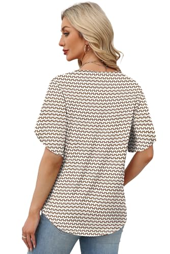 Image of WIHOLL Womens Summer Tops Short Petal Sleeve Shirts Fashion V Neck Womens Clothing