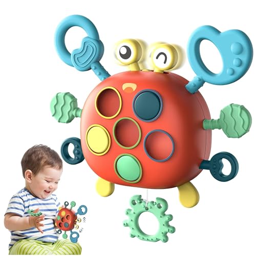 Image of Kidology Baby Montessori Sensory Toys | Silicone Pull String Crab Toy for Toddlers 6-18 Months | Fine Motor Skills & Hand Muscle Development | Travel Learning Activity & Birthday Gift for Boys & Girls