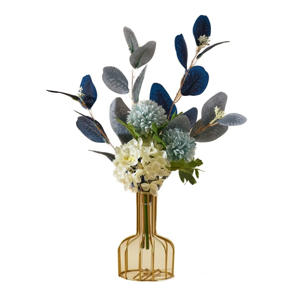 IUokLU Fake flowers Artificial flowers Flower Set Faux Plant Bouquet Flowers With Iron Vase Lantern Shaped Vase Decoration Flower Arrangements Home and office