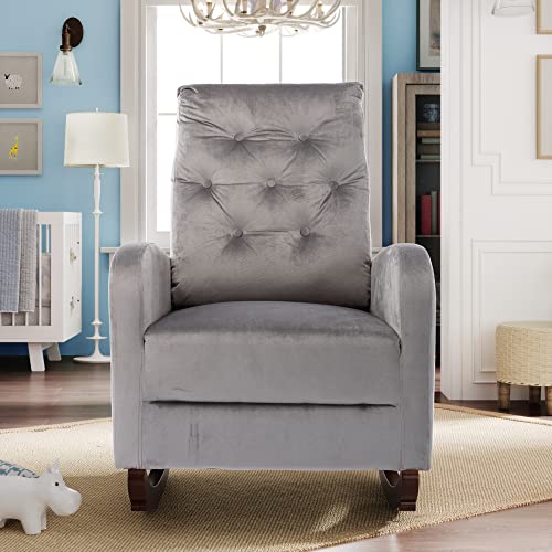 Image of Anwickmak Modern Rocking Chair, Upholstered Glider Rocker for Kids and Baby Nursery, Comfy Accent Armchair with High Back, Mid-Century Lounge Arm Chair for Living Room, 250 LBS Weight Capacity (Grey)