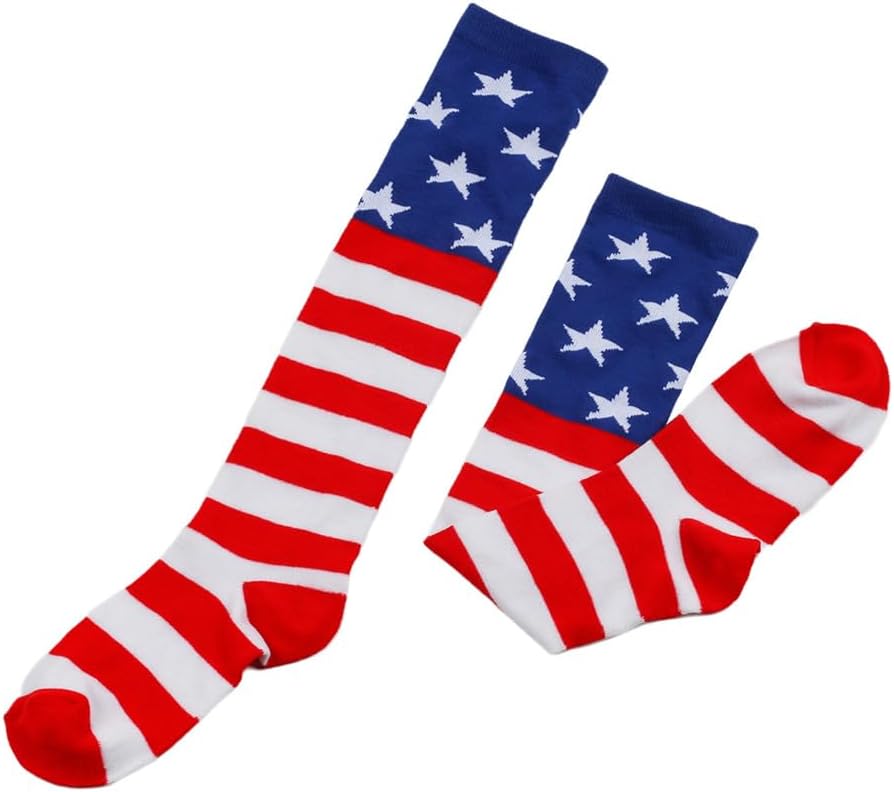 FGSS Kids Boys-Girls-Knee-High-Socks USA Flag Stripes Novelty Costume for Independence Day for 7-12Year