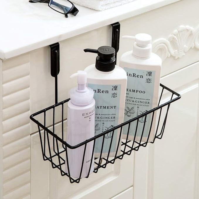 Image of Homify Versatile Metal Cabinet Rack - Hanging Basket Organizer for Door, Shelf, or Kitchen Storage (Black, Shelves)