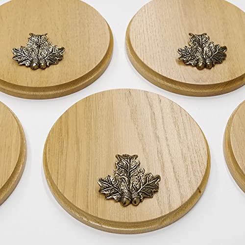 GTK Oferta 5 placas de cuña redondas de roble claro AF 17 cm, tabla cuña, tabla de especias, placa de trofeo, con 5 hojas de roble, portada pequeña