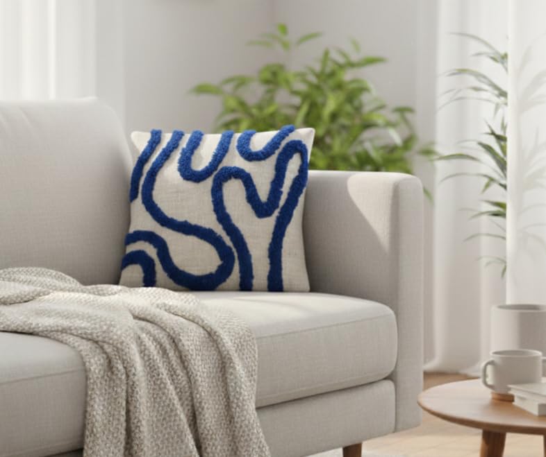 Image of Furnistitchs Premium Decorative Throw Cushion Pillow Cover Boho Home Decor - Living Room Bedroom Couch Sofa Cushion Covers 16 inch x 16 inch (1, Navy Zigzag)