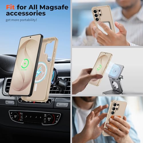 Image of SUPFINE Magnetic for Samsung Galaxy S26 Ultra Case with Screen Protector, (Built-in Magnets) (Military Grade Drop Protection) Slim Translucent Shockproof Phone Case,Pink Gold