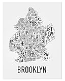 Brooklyn Neighborhoods Map Art Poster, Black & White, 18' x 24'