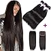 Flady Straight Human Hair 3 Bundles with Closure Grade 8A Virgin Unprocessed Malaysian Straight Hair Bundles with Lace Closure (20 22 24+18inch)